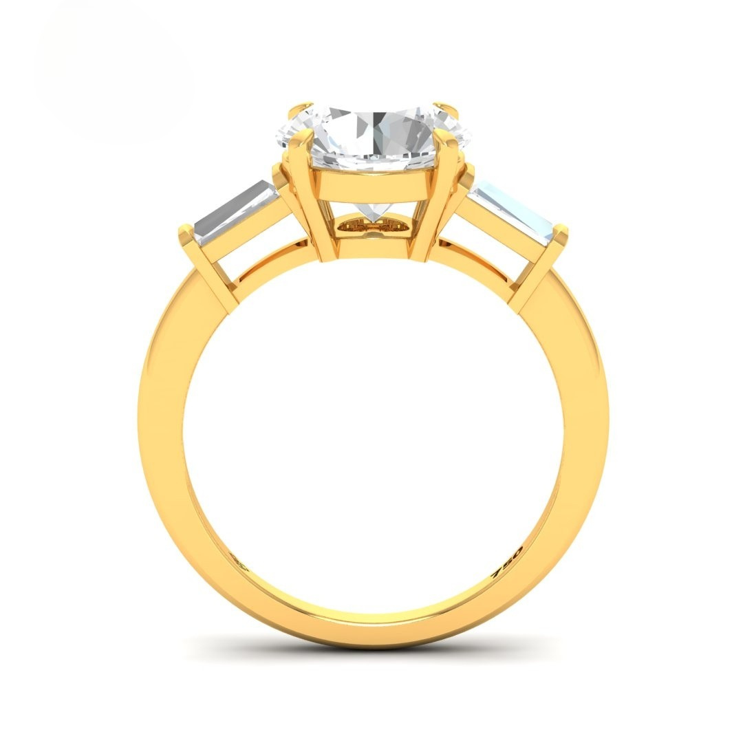Mary Round Brilliant Cut Diamond Engagement Ring With Tapering Baguette Cut Side Diamond