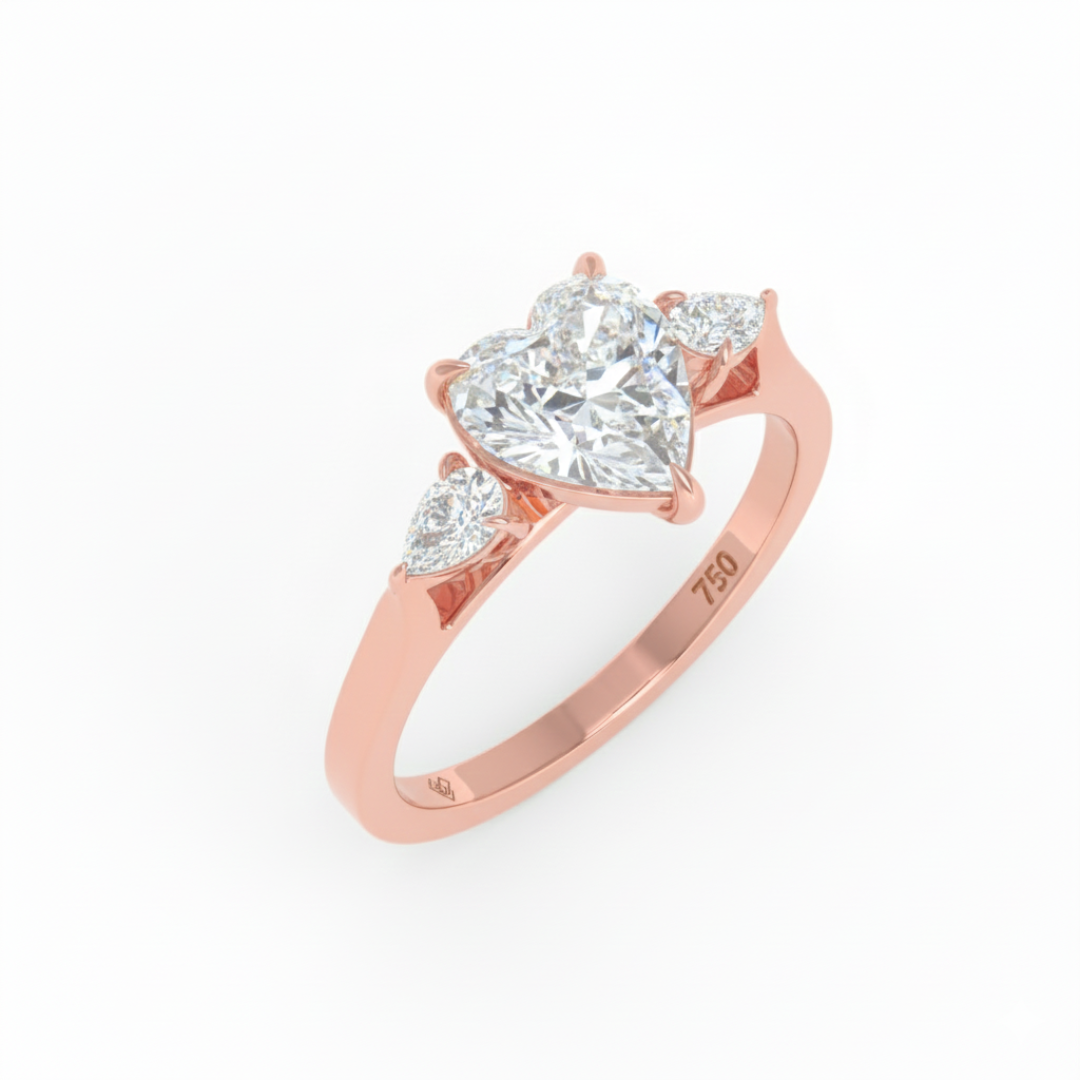 Sofia Heart Cut Diamond Engagement Ring With A Pear Cut Side Diamonds