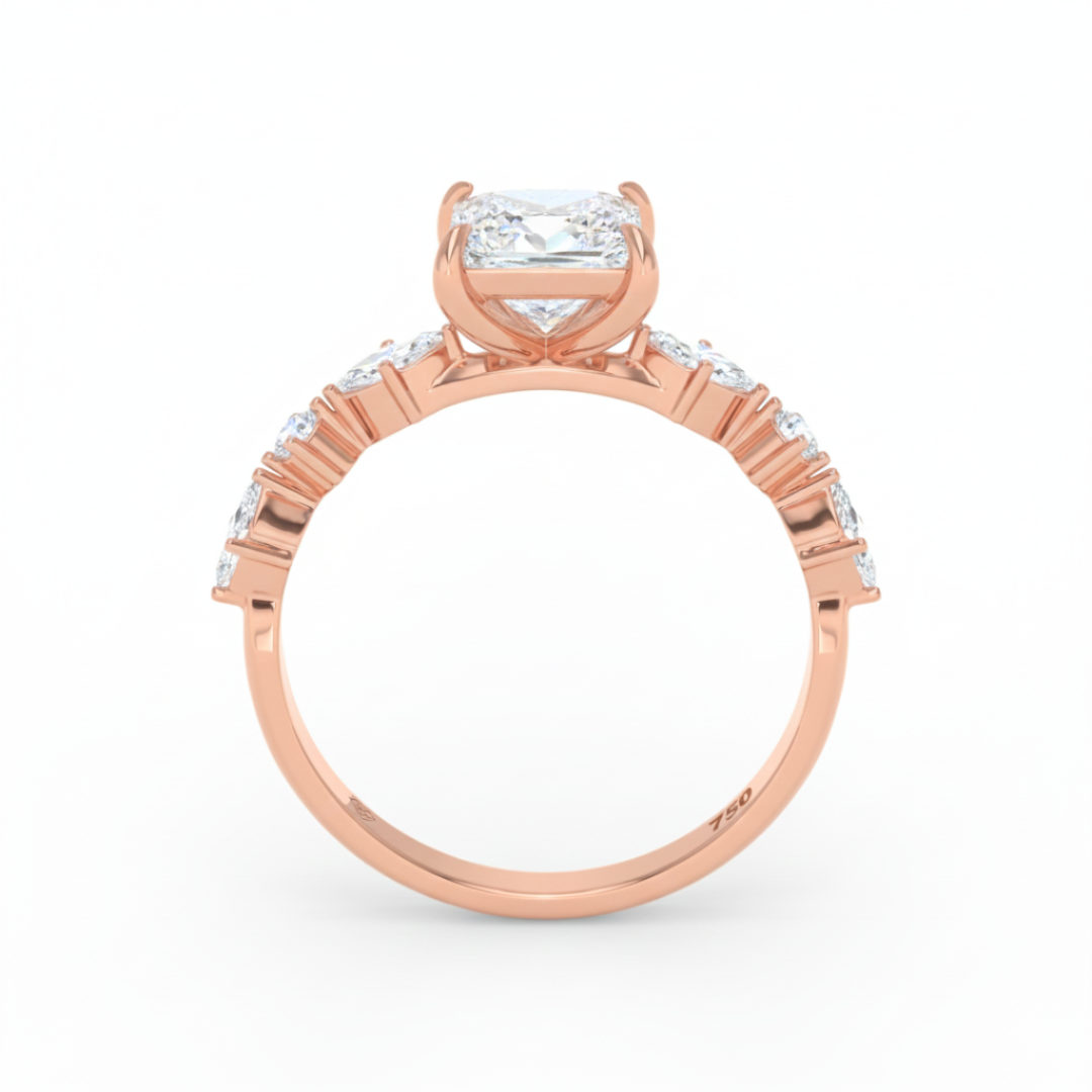 Elizabeth Princess Cut Diamond Engagement Ring With A Marquise and Round Cut Diamond Band