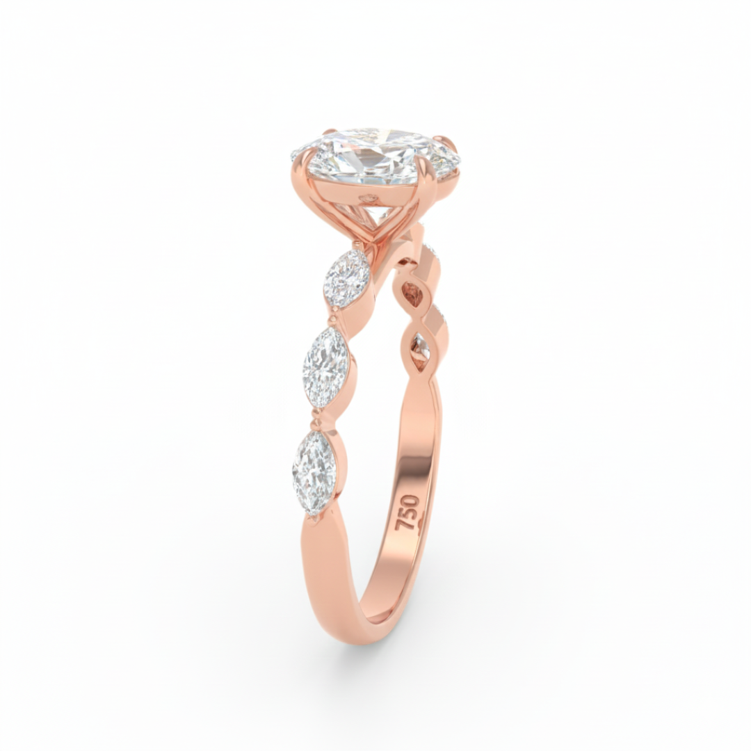 Kasandra Oval Cut Diamond Engagement Ring With A Marquise Cut Diamond Band