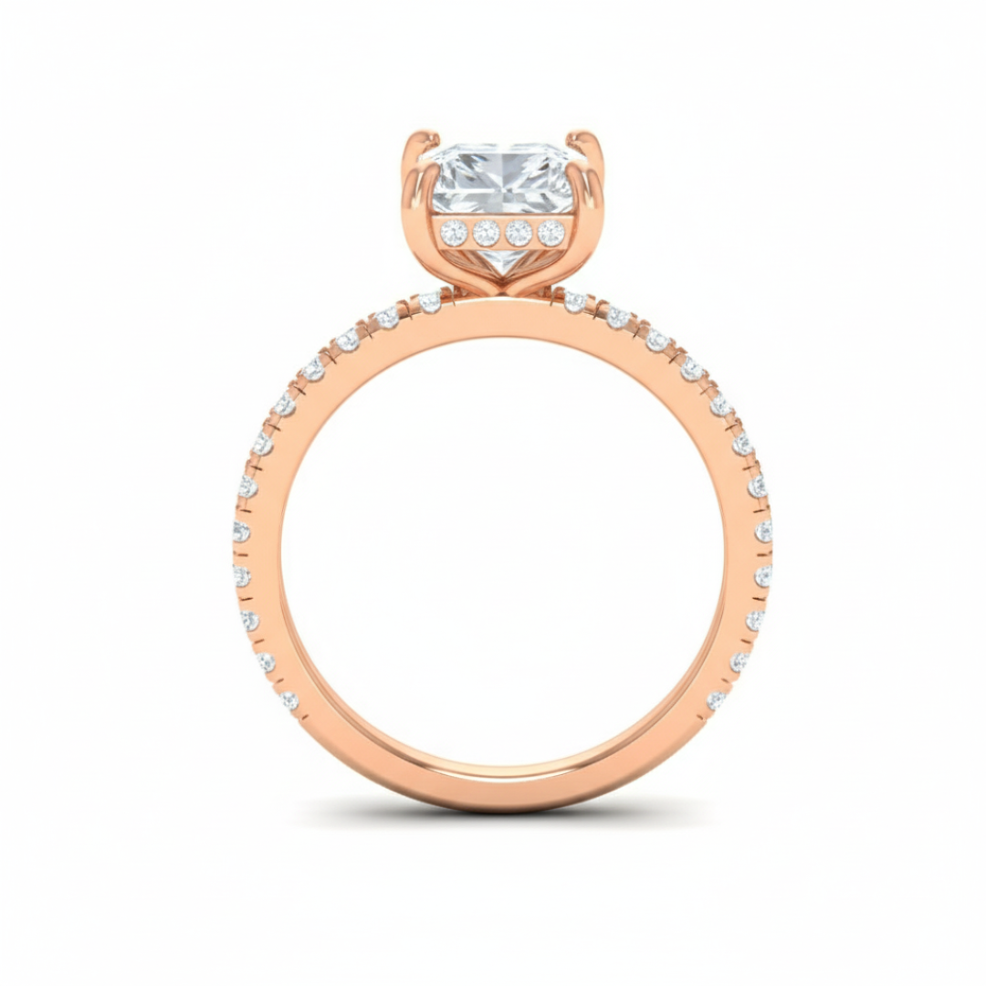 Chloé Princess Cut Diamond Engagement Ring with Diamond Hidden Halo and Diamond Band