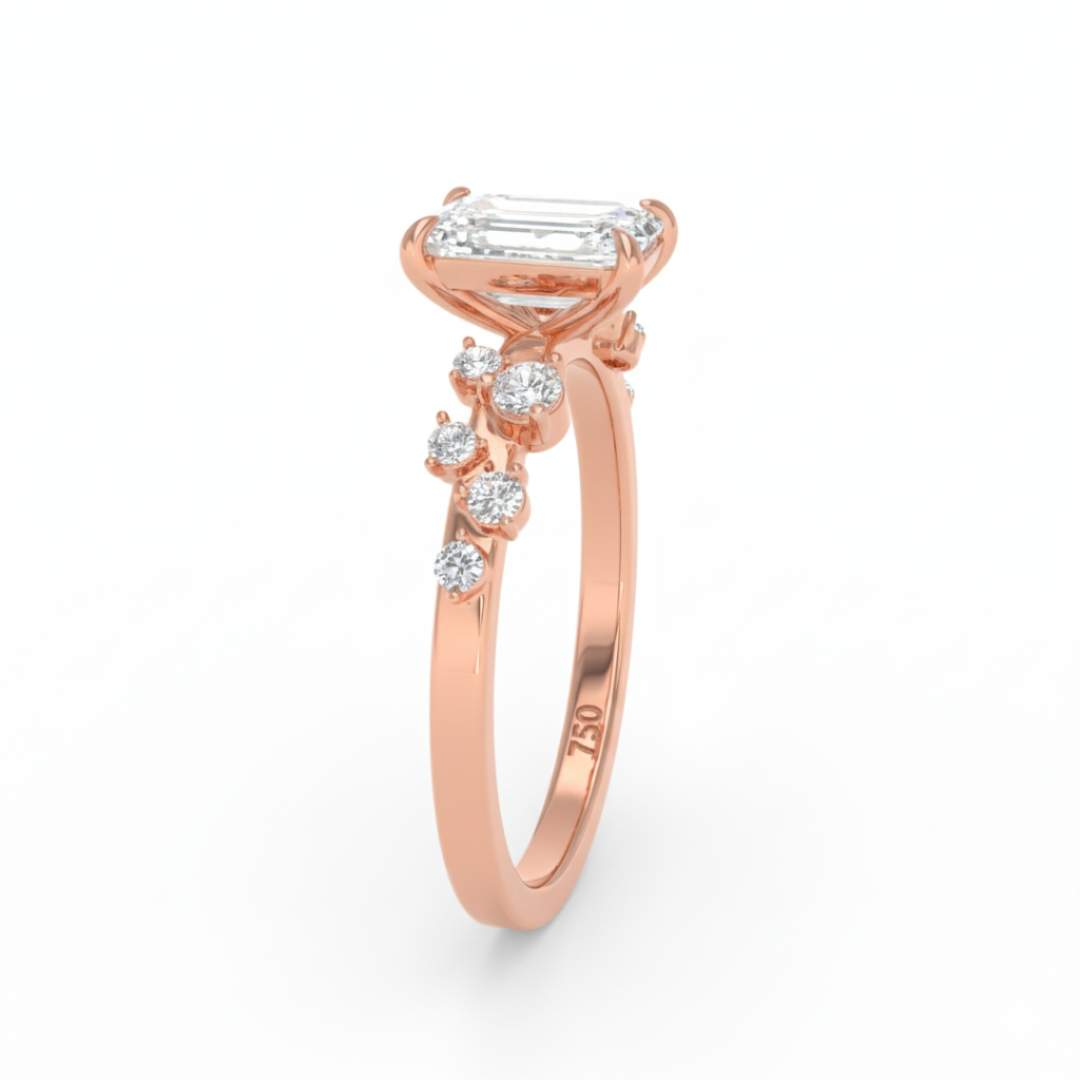 Layla Emerald Cut Diamond Engagement Ring with Accent Band