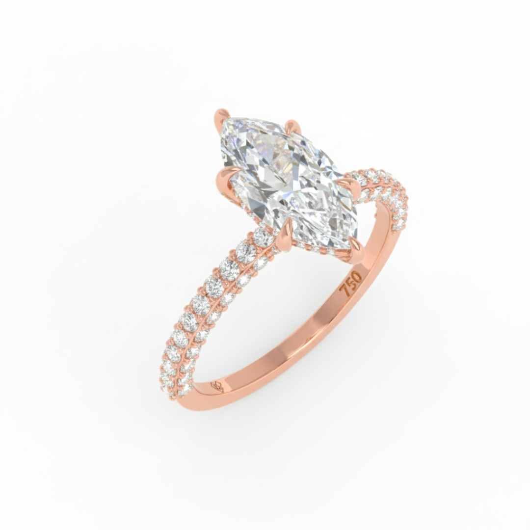 Mia Marquise Cut Diamond Engagement Ring with Diamond Hidden Halo and 3D Diamond Band