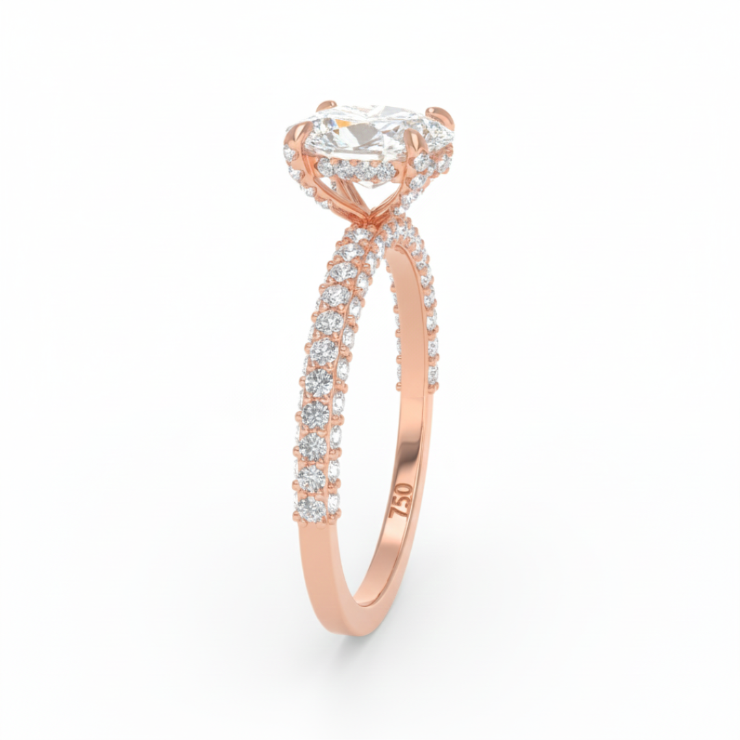 Mia Oval Cut Diamond Engagement Ring With Diamond Hidden Halo And 3D Diamond Band
