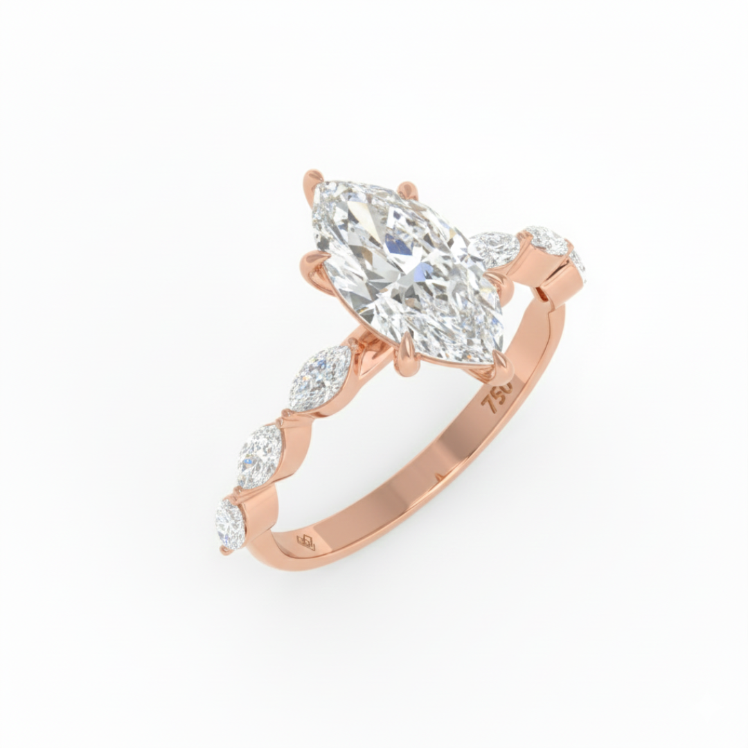 Kasandra Marquise Cut Diamond Engagement Ring With A Marquise Cut Diamond Band