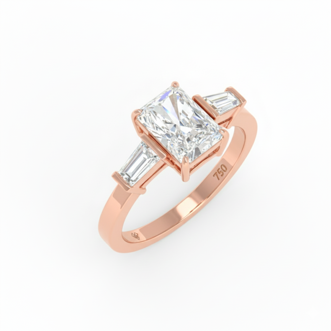 Mary Radiant Cut Diamond Engagement Ring With Tapering Baguettes Cut Side Diamonds