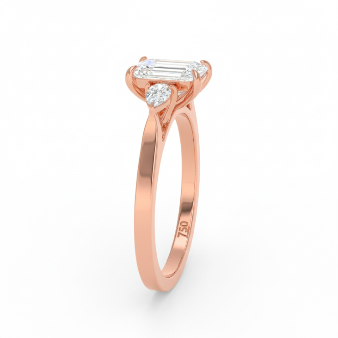 Sofia Emerald Cut Diamond Engagement Ring With A Pear Sides