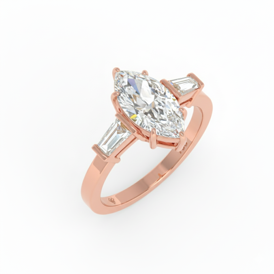 Mary Marquise Cut Diamond Engagement Ring with Tapering Baguette Cut Side Diamonds