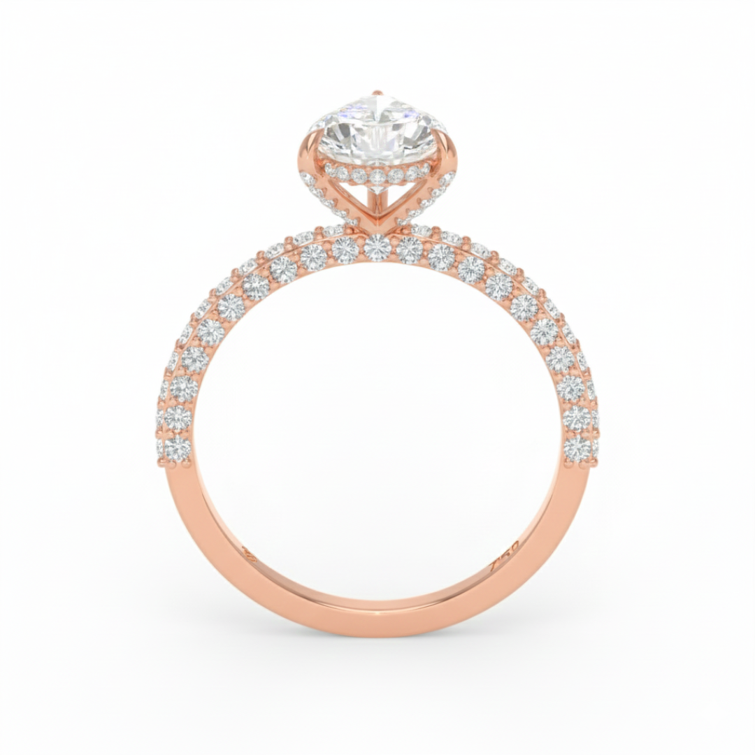 Bague de fiançailles Mia en diamant taille poire avec halo de diamants cachés et anneau en diamant 3D
