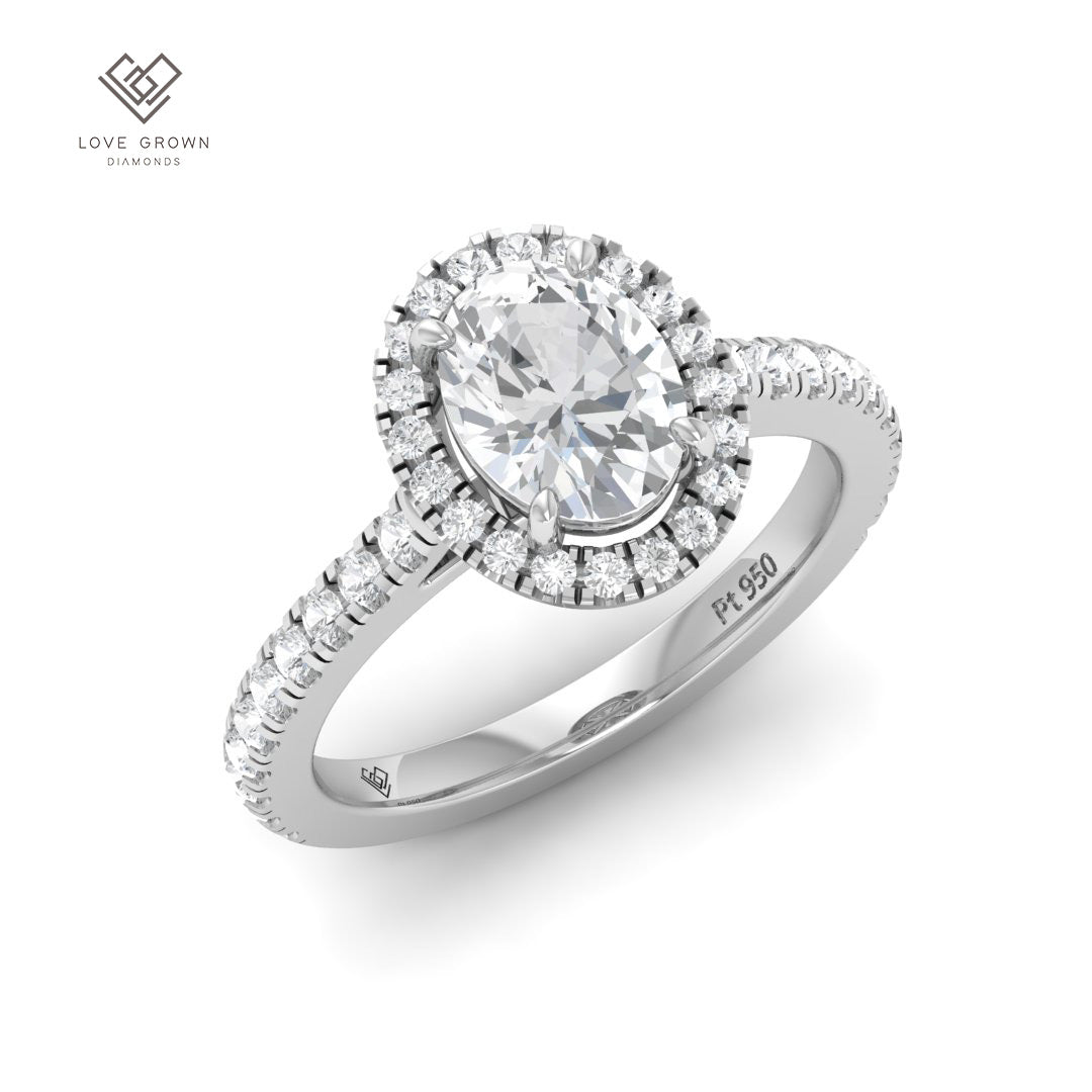 Bella Oval Cut Diamond Engagement Ring with Diamond Halo & Diamond Band