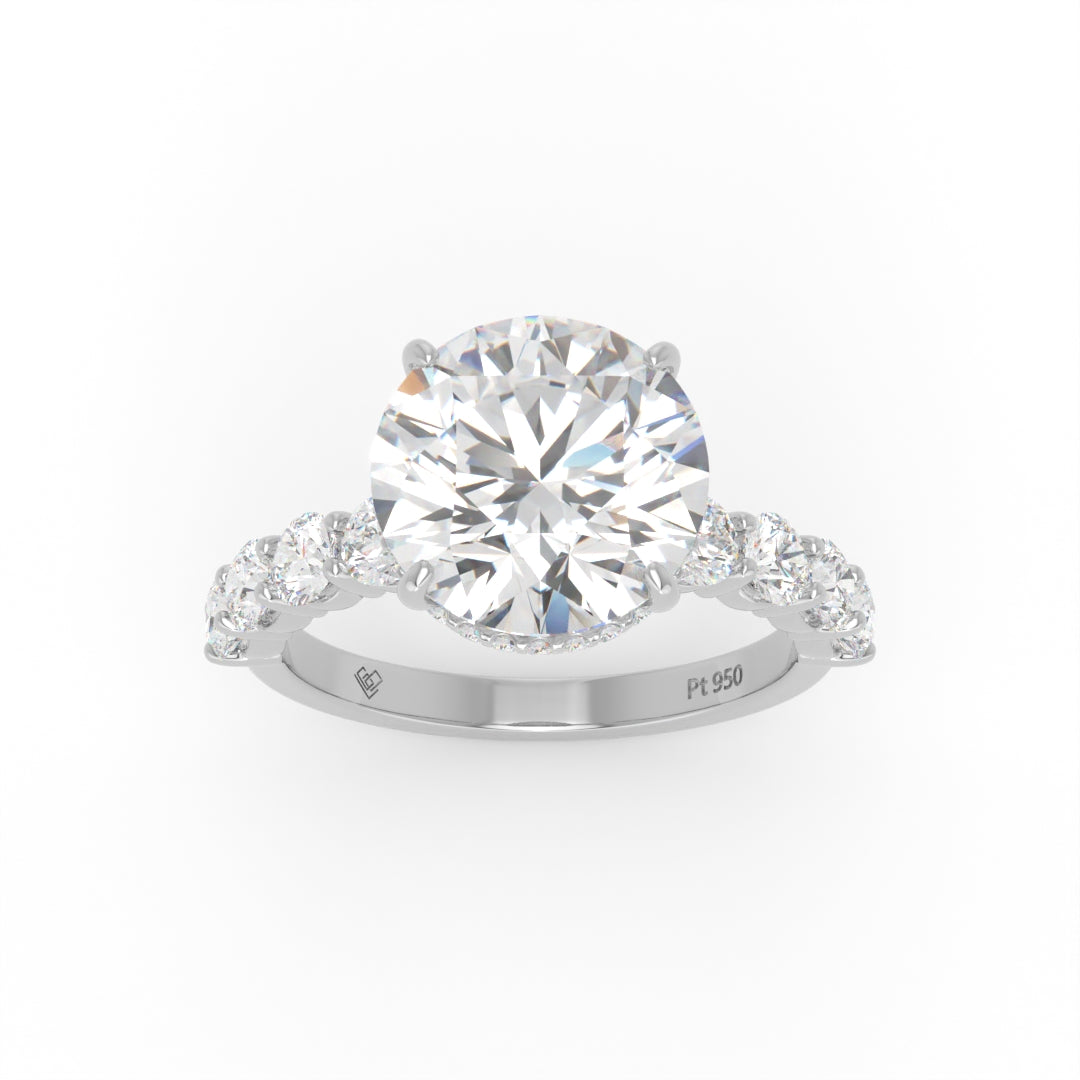Vivien Round Brilliant Cut Engagement Ring with Round Brilliant Diamond Band and Wrap Around Hidden Halo