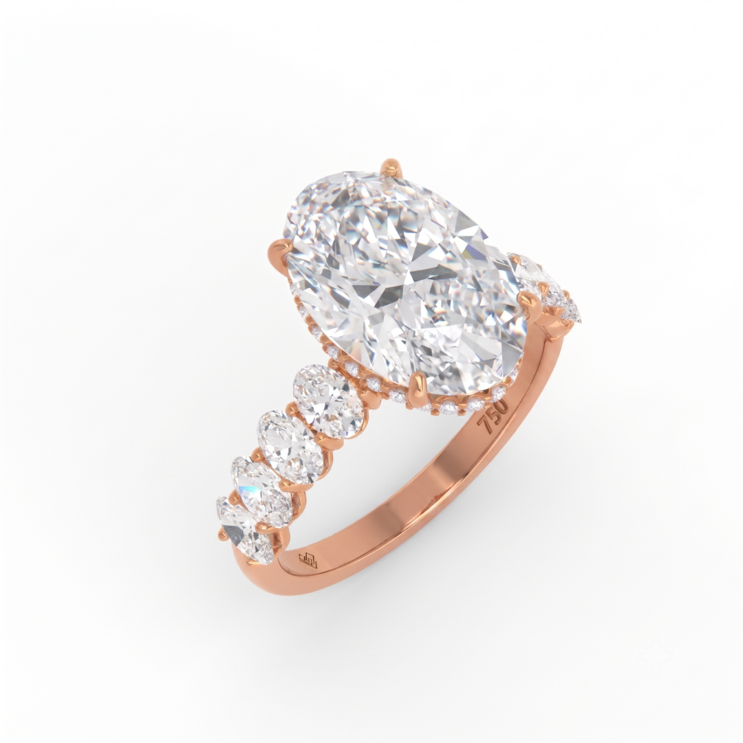 Vivien Oval Brilliant Cut Engagement Ring with Oval Brilliant Diamond Band and Wrap Around Hidden Halo