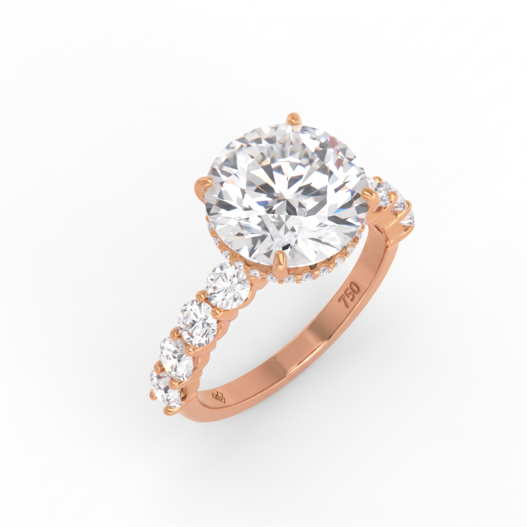 Vivien Round Brilliant Cut Engagement Ring with Round Brilliant Diamond Band and Wrap Around Hidden Halo