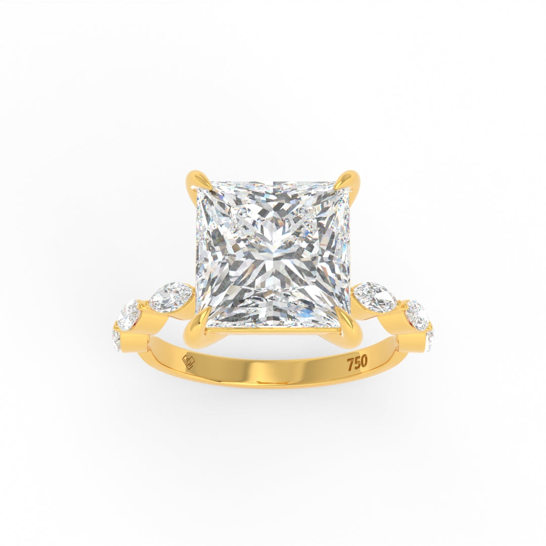 Kasandra Princess Cut Diamond Engagement Ring With A Marquise Cut and Diamond Band