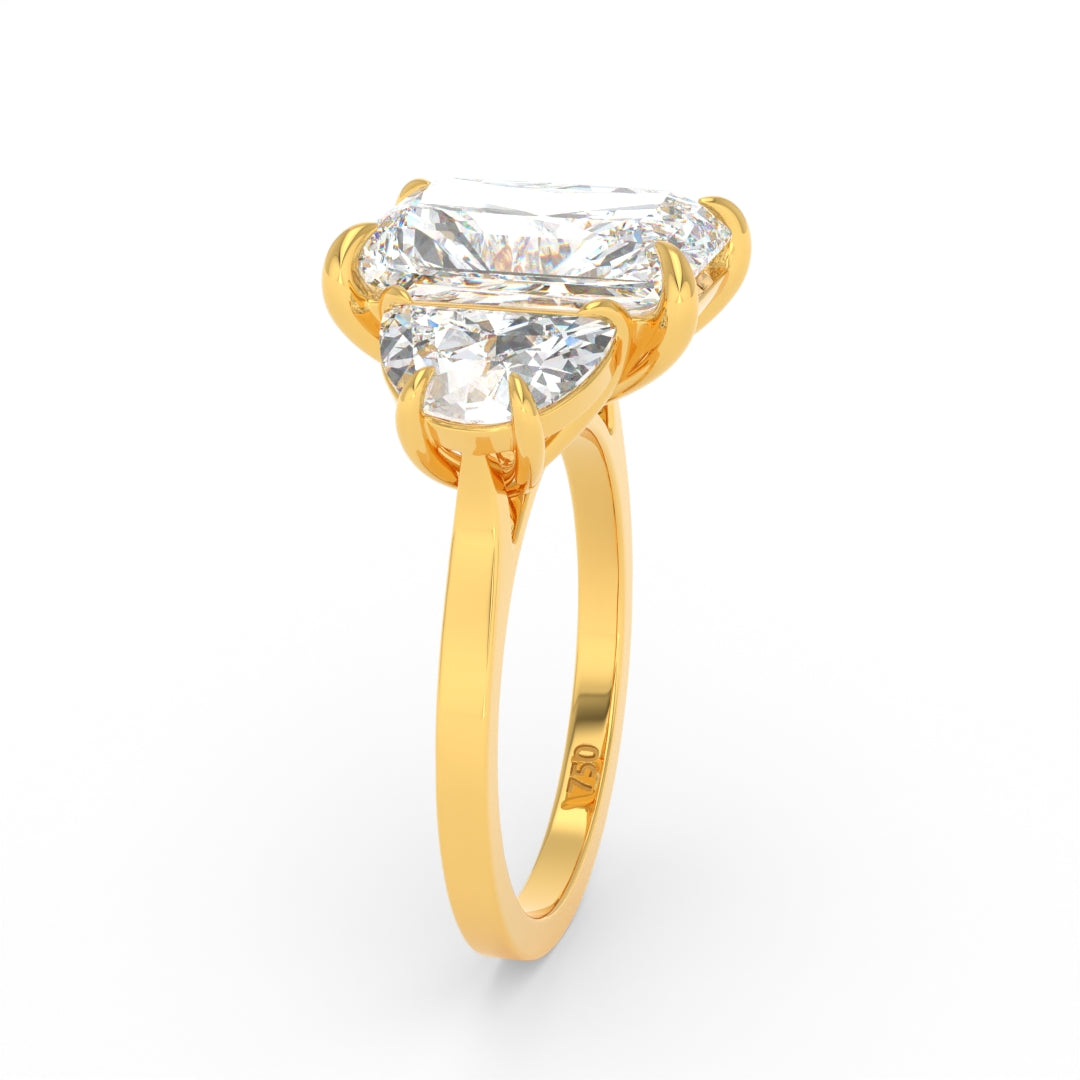 Kamala Radiant Cut Diamond Engagement Ring With Half Moon Cut Side Diamond