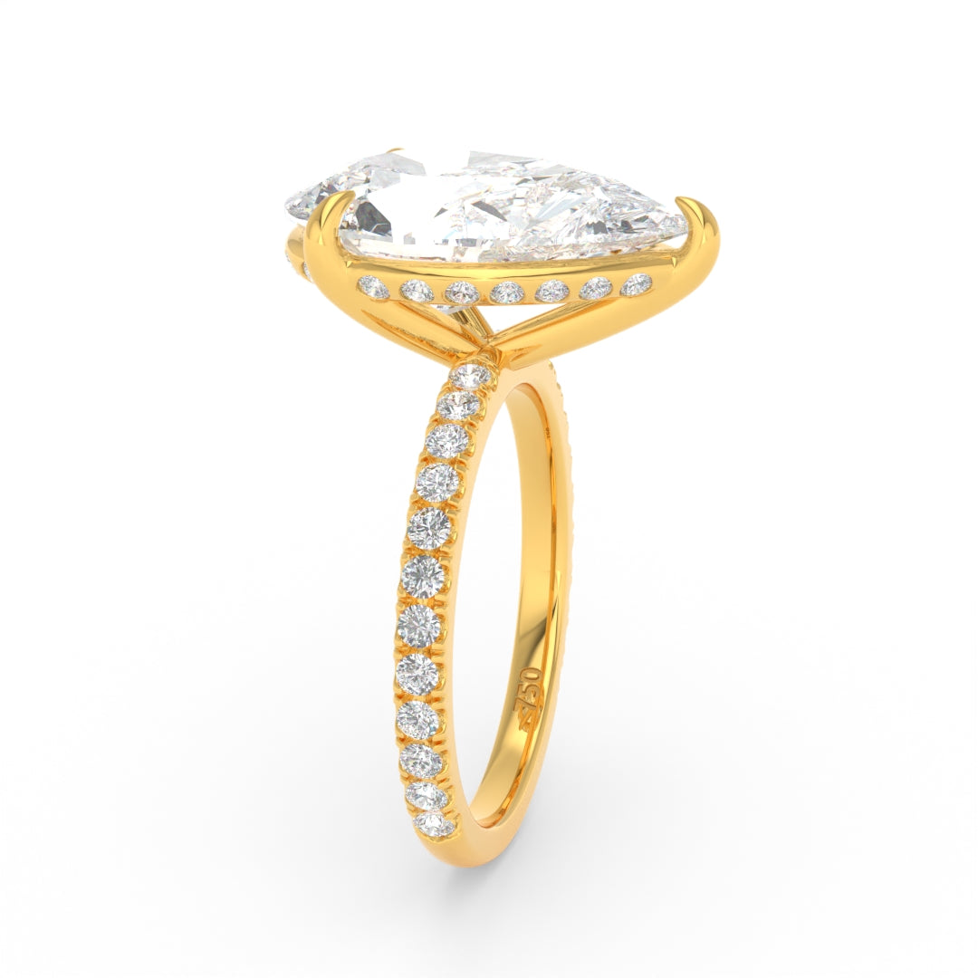 Chloé Pear Cut Diamond Engagement Ring with Diamond Hidden Halo and Diamond Band