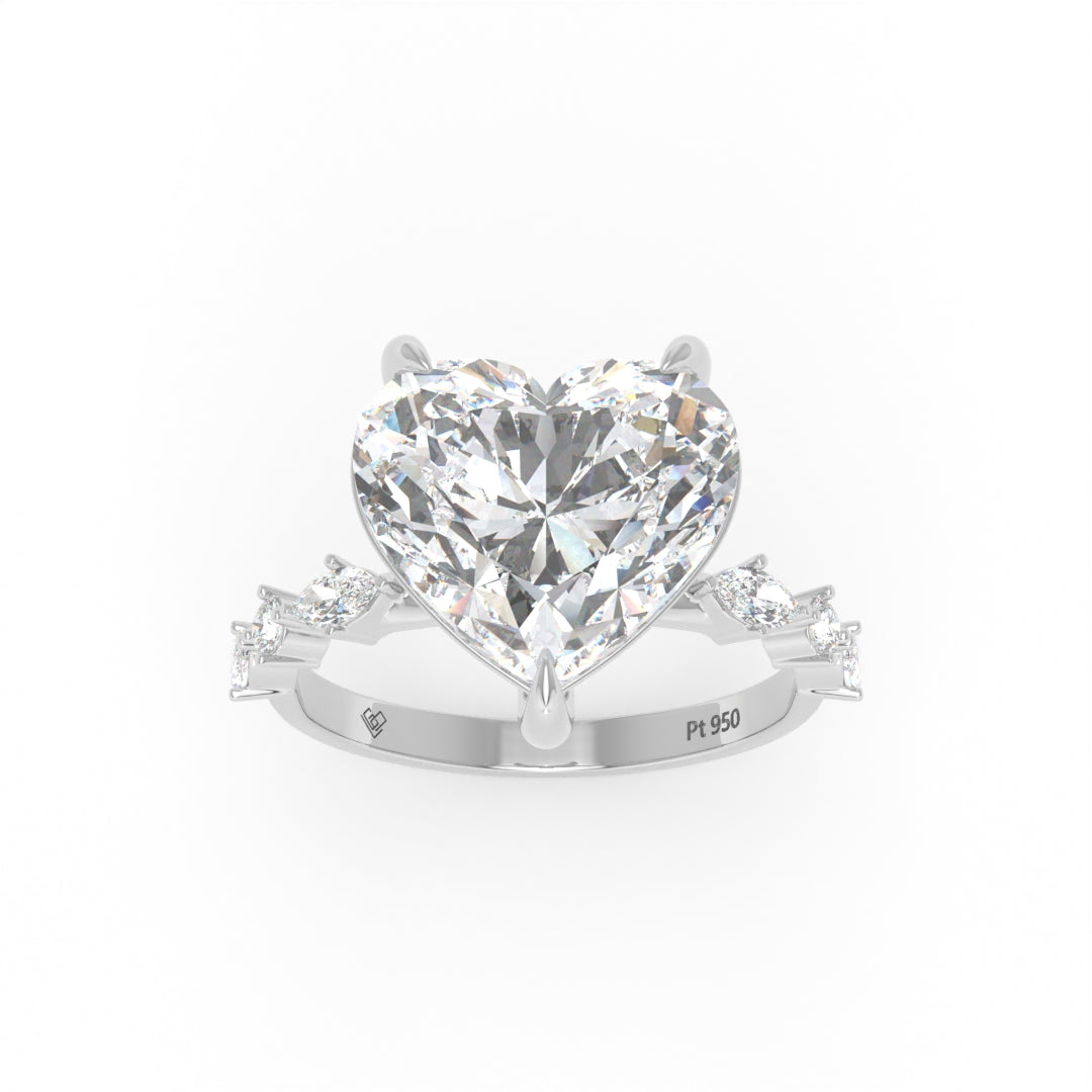 Elizabeth Heart Cut Diamond Engagement Ring With A Marquise and Round Cut Diamond Band