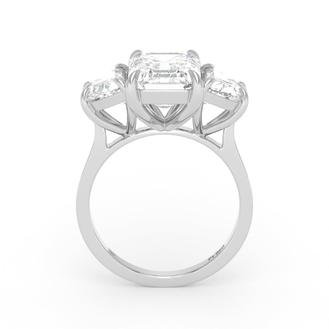 Kamala Emerald Cut Diamond Engagement Ring with Half Moon Cut Sides Diamonds