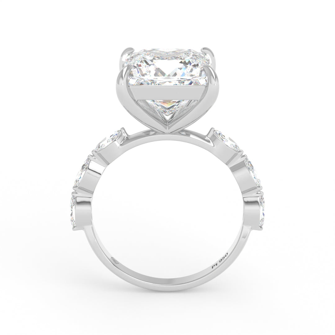 Kasandra Princess Cut Diamond Engagement Ring With A Marquise Cut and Diamond Band