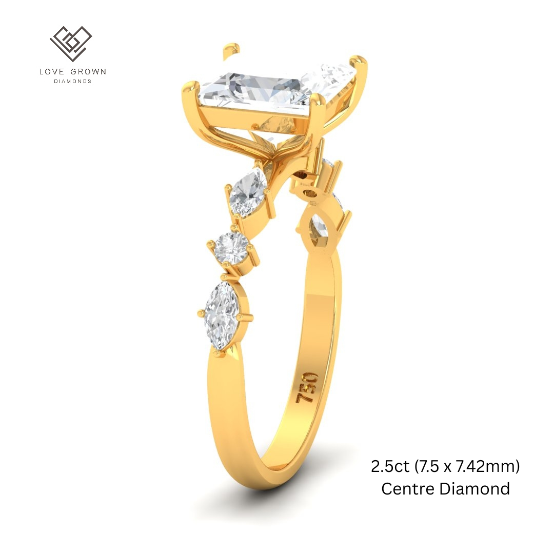 Elizabeth Princess Cut Diamond Engagement Ring With A Marquise and Round Cut Diamond Band