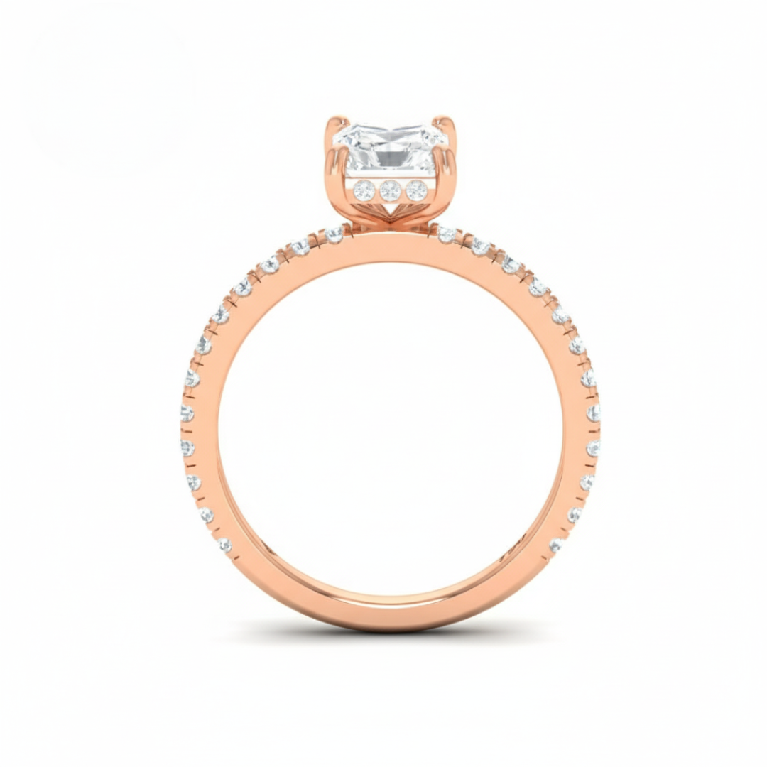 Chloé Radiant Cut Diamond Engagement Ring with Diamond Hidden Halo and Diamond Band