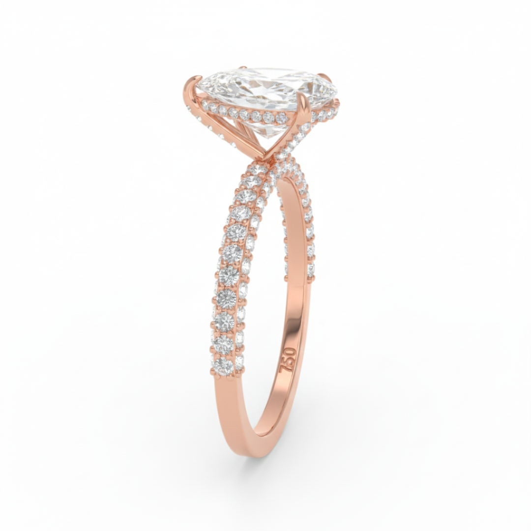 Bague de fiançailles Mia en diamant taille poire avec halo de diamants cachés et anneau en diamant 3D