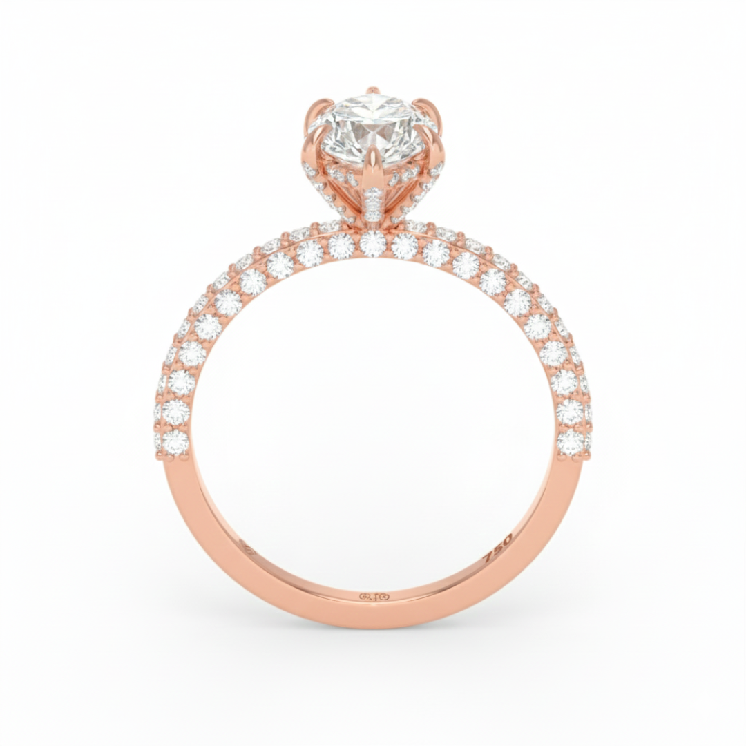 Mia Marquise Cut Diamond Engagement Ring with Diamond Hidden Halo and 3D Diamond Band