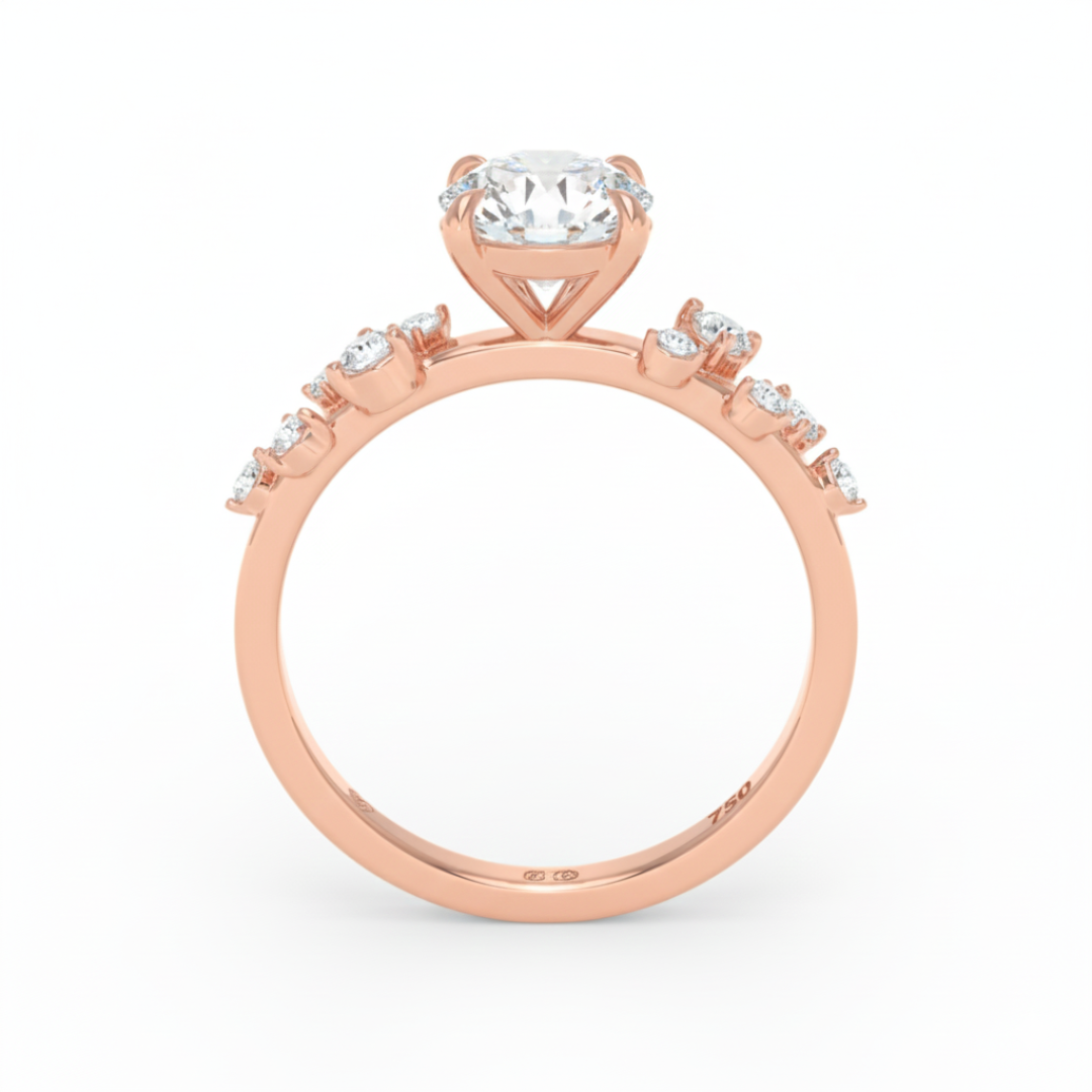 Layla Round Brilliant Cut Diamond Engagement Ring With Diamond Accent Band