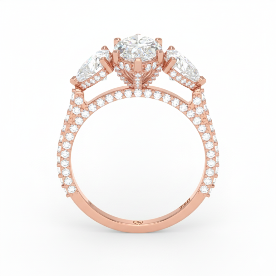 Victoria Marquise Cut Diamond Engagement Ring with Heart Cut Side Diamonds and 3D Diamond Band