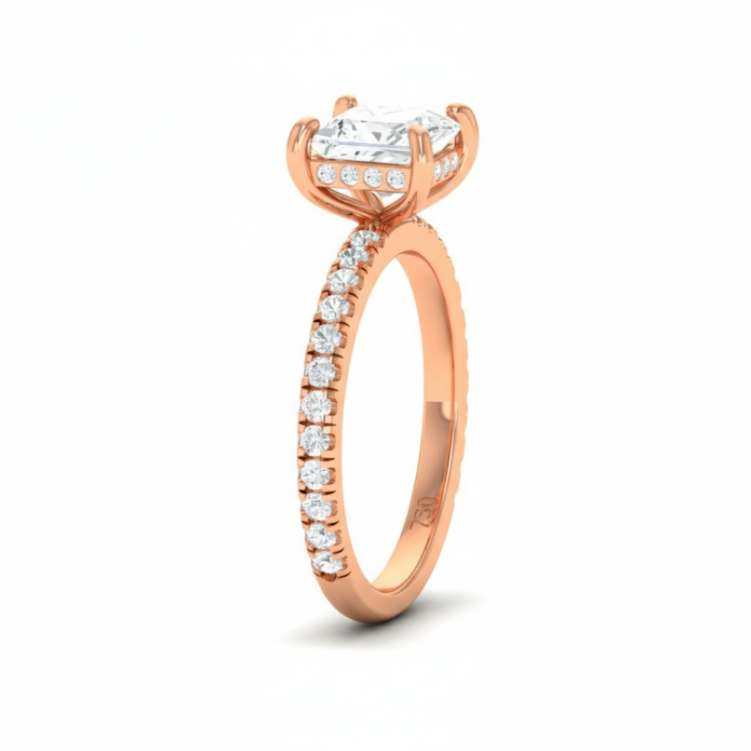 Chloé Princess Cut Diamond Engagement Ring with Diamond Hidden Halo and Diamond Band