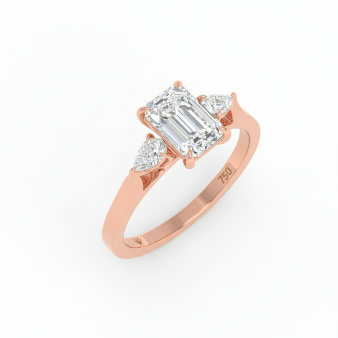 Sofia Emerald Cut Diamond Engagement Ring With A Pear Sides