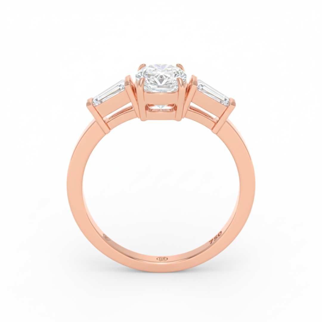 Mary Cushion Cut Diamond Engagement Ring with Tapering Baguette Cut Side Diamonds