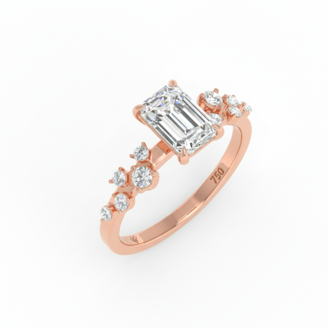 Layla Emerald Cut Diamond Engagement Ring with Accent Band