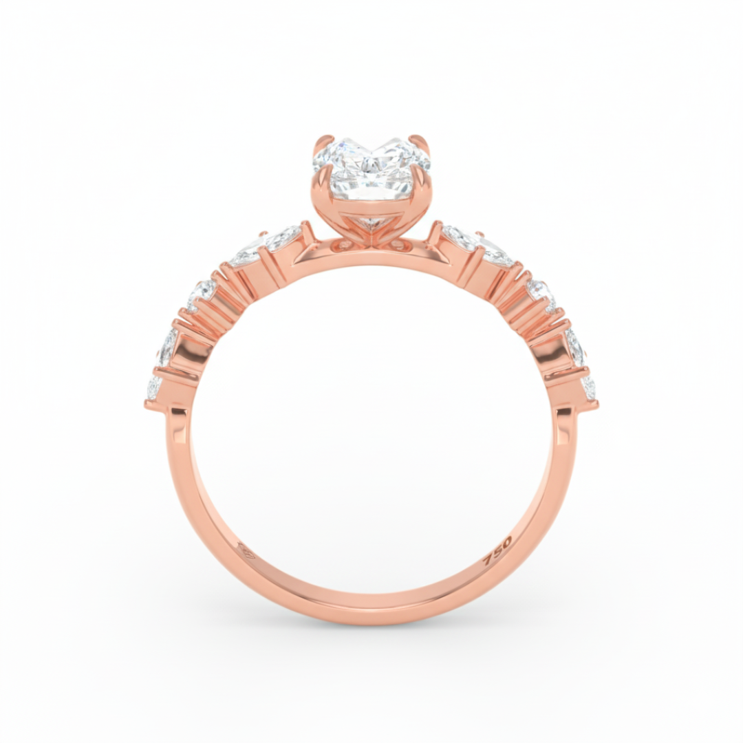 Elizabeth Cushion Diamond Engagement Ring With A Marquise and Round Cut Diamond Band