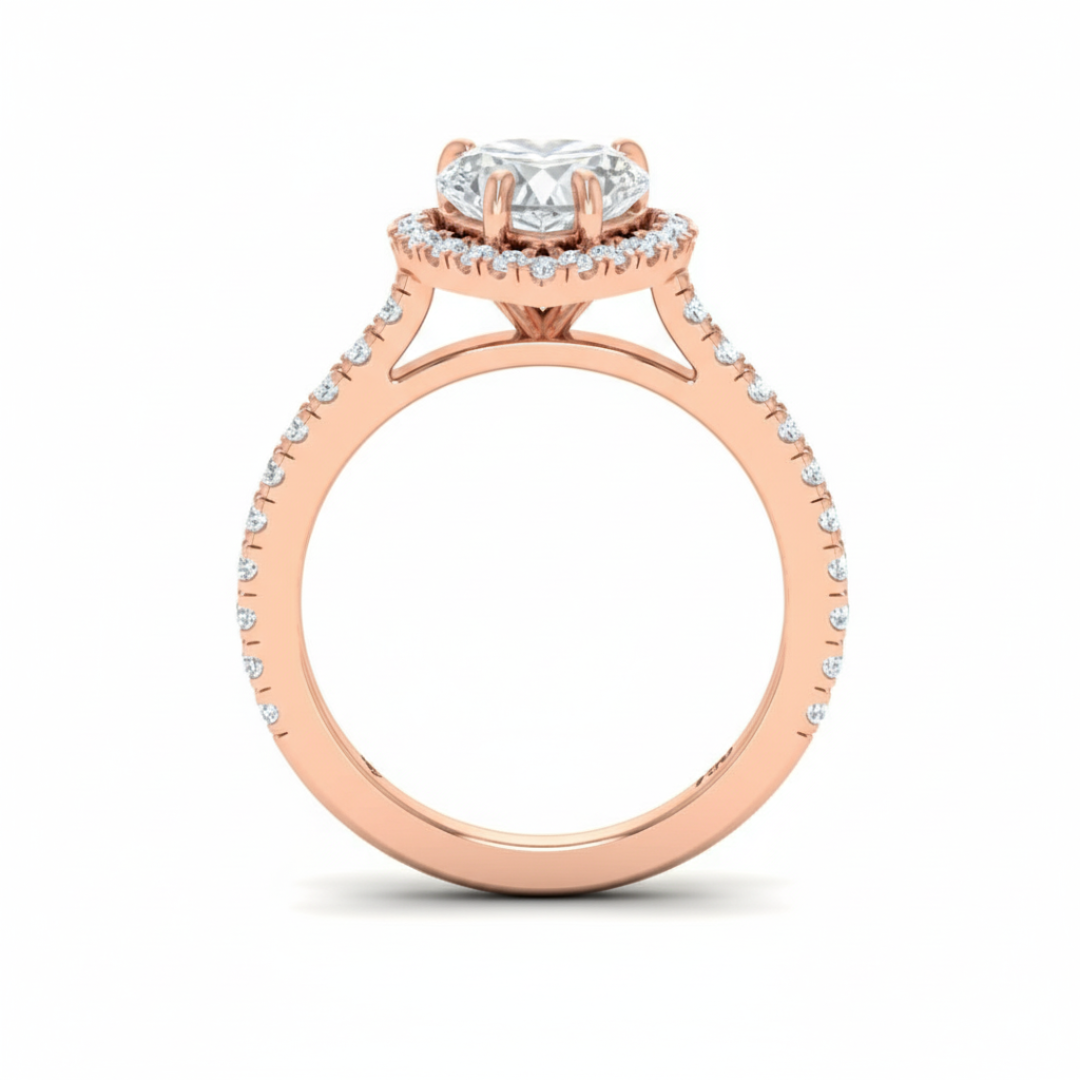 Bella Heart Cut Diamond Engagement Ring with Diamond Halo & Diamond Band