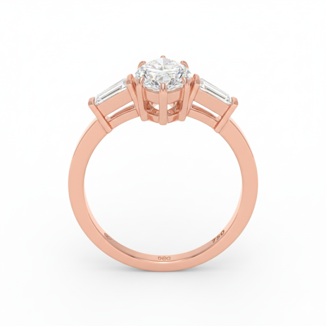 Mary Marquise Cut Diamond Engagement Ring with Tapering Baguette Cut Side Diamonds