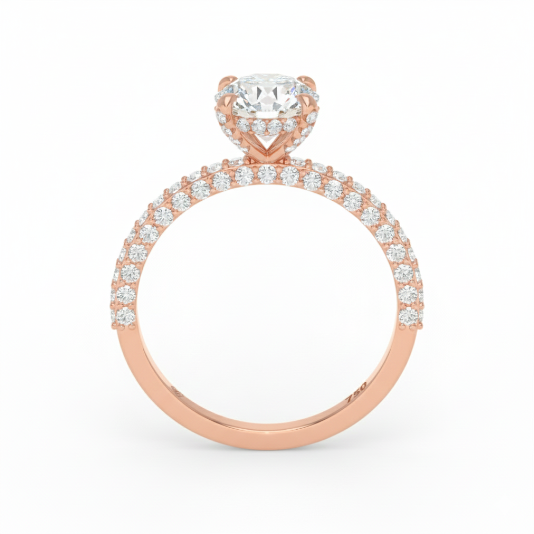 Mia Round Brilliant Cut Diamond Engagement Ring With Diamond Hidden Halo And 3D Diamond Band