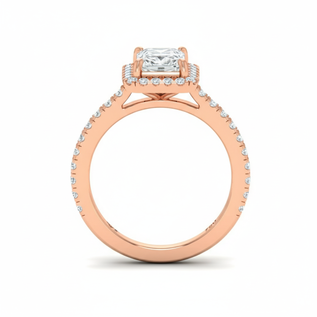 Bella Radiant Cut Diamond Engagement Ring with Diamond Halo & Diamond Band