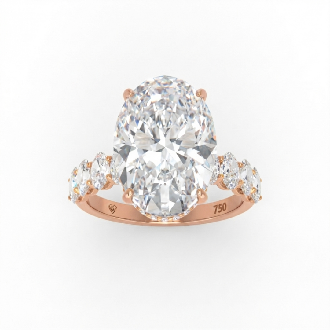 Vivien Oval Brilliant Cut Engagement Ring with Oval Brilliant Diamond Band and Wrap Around Hidden Halo
