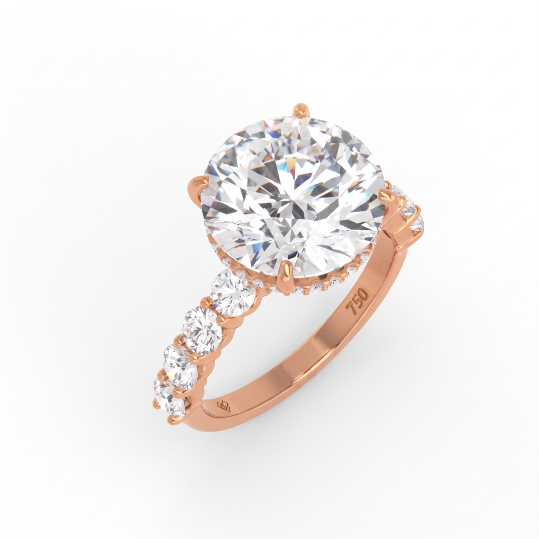 Vivien Round Brilliant Cut Engagement Ring with Round Brilliant Diamond Band and Wrap Around Hidden Halo