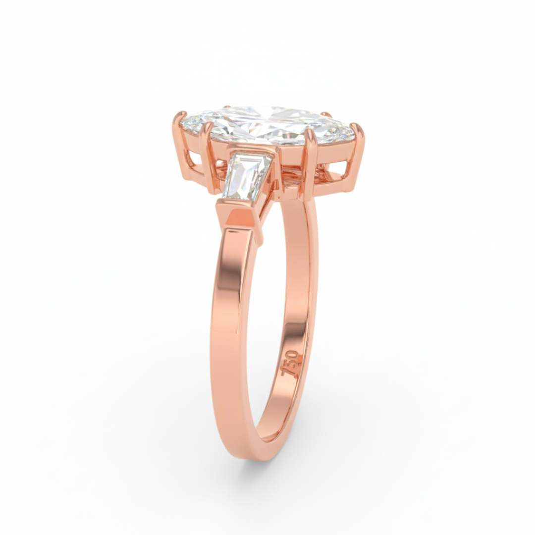 Mary Marquise Cut Diamond Engagement Ring with Tapering Baguette Cut Side Diamonds