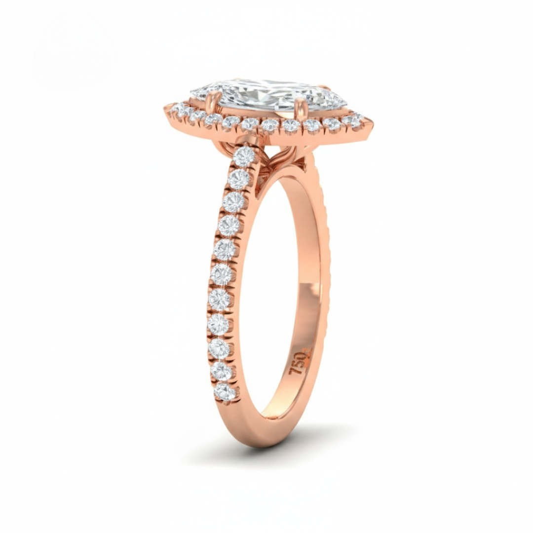 Bella Marquise Cut Diamond Engagement Ring with Diamond Halo & Diamond Band