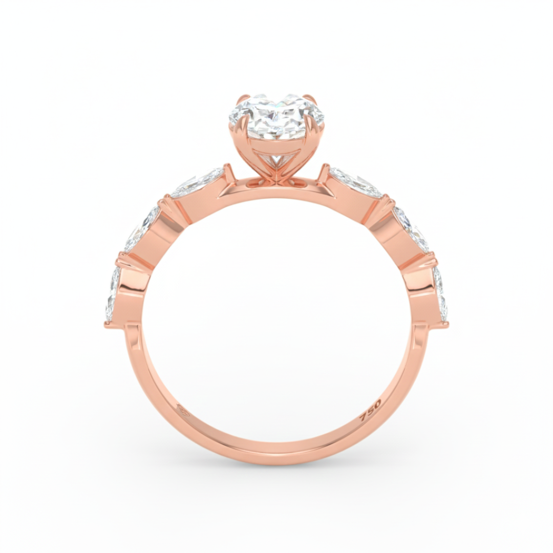 Kasandra Oval Cut Diamond Engagement Ring With A Marquise Cut Diamond Band