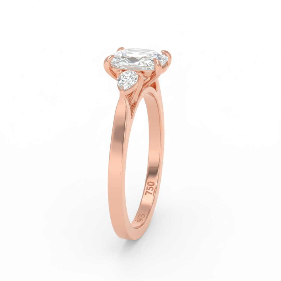 Sofia Cushion Cut Diamond Engagement Ring With A Pear Cut Side Diamonds