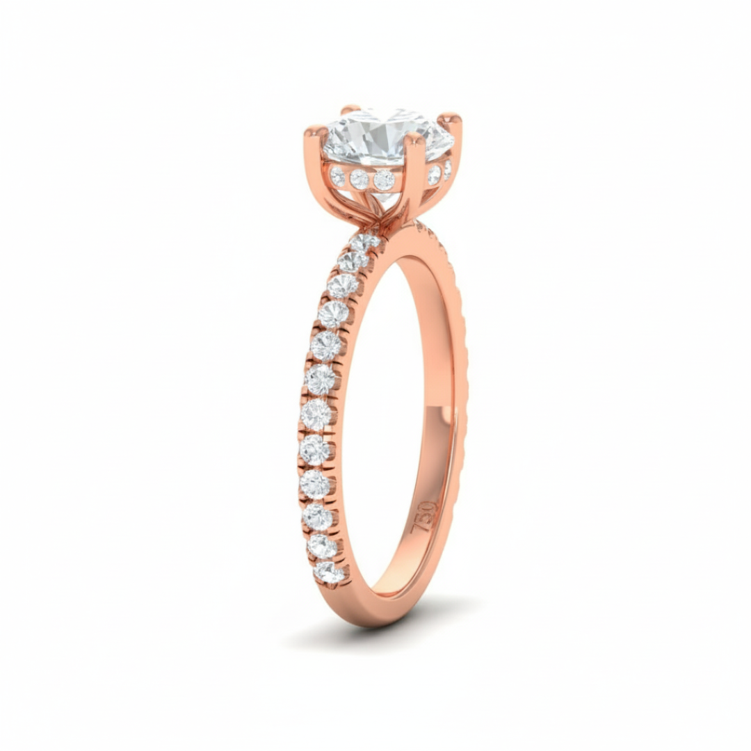 Chloé Round Cut Diamond Engagement Ring with Diamond Hidden Halo and Diamond Band