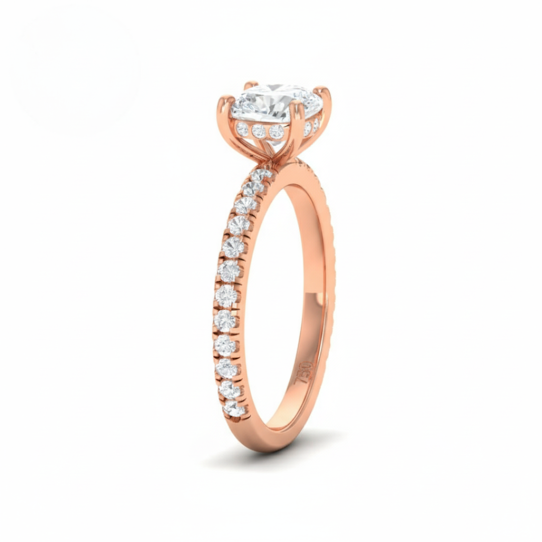 Chloé Cushion Cut Diamond Engagement Ring with Diamond Hidden Halo and Diamond Band