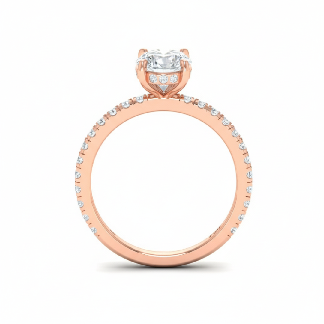 Chloé Oval Cut Diamond Engagement Ring with Diamond Hidden Halo and Diamond Band