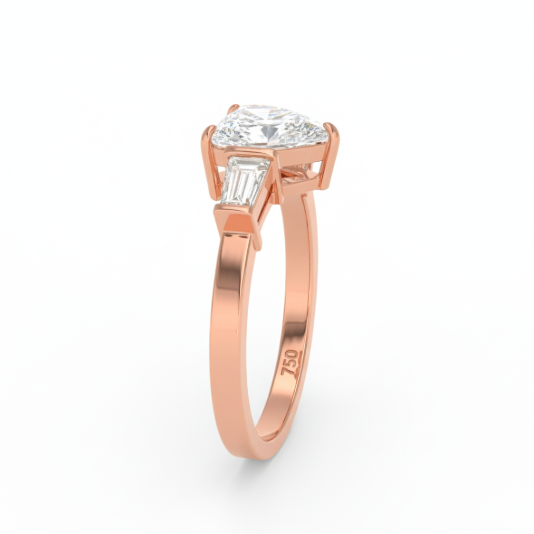 Mary Heart Cut Diamond Engagement Ring with Tapering Baguettes Cut Side Diamonds