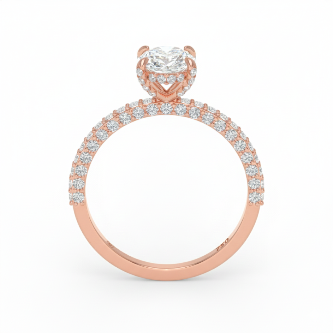 Mia Oval Cut Diamond Engagement Ring With Diamond Hidden Halo And 3D Diamond Band