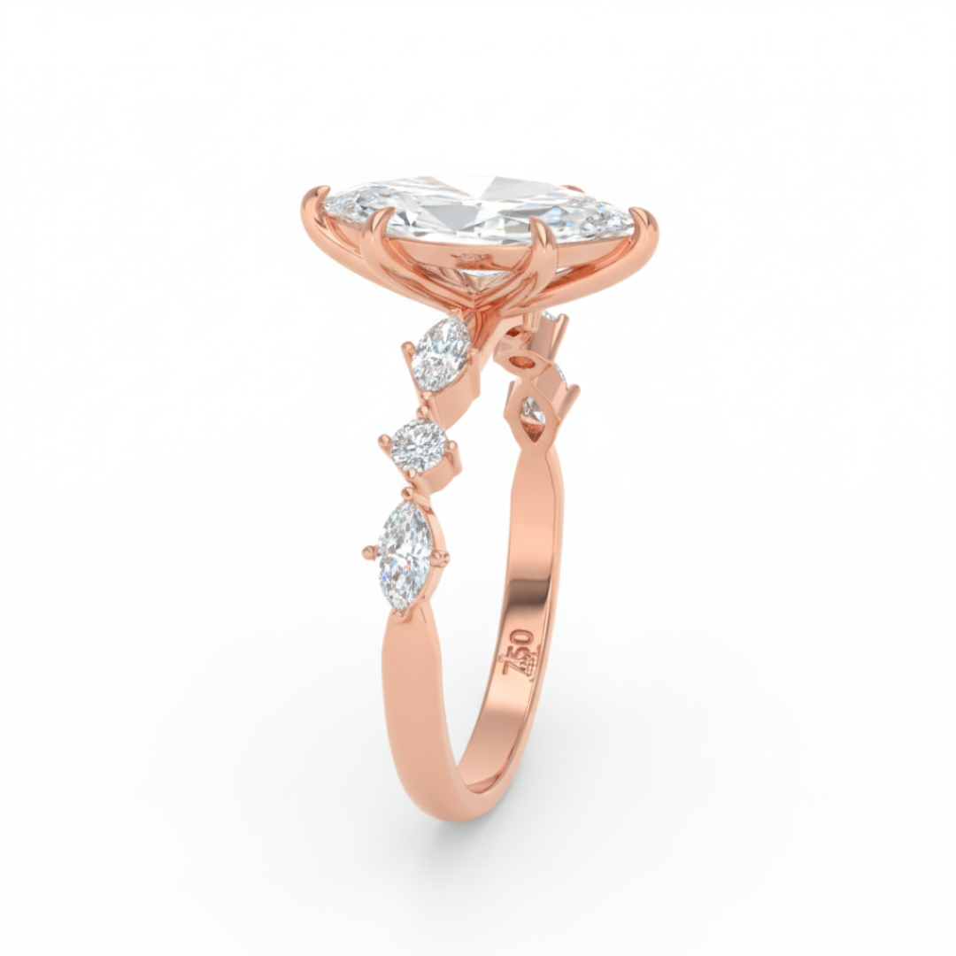 Elizabeth Marquise Cut Diamond Engagement Ring With A Marquise and Round Cut Diamond Band